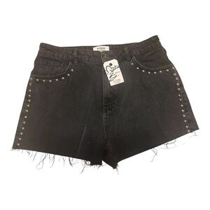 Edgy Black High-Waisted Jean Shorts with Frayed Hems
